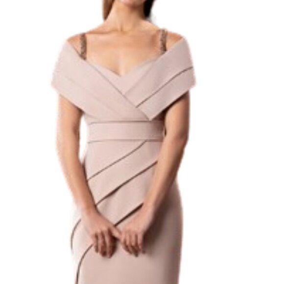 NWT Alexander by Daymor 1576 Jersey Mother of the Bride Dress Suntan Size 6 - Picture 2 of 6